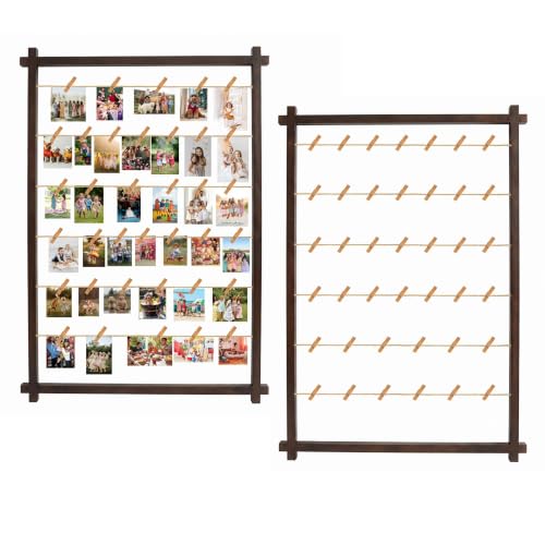 Collage Picture Frame,Photo Display Board with Clips,Hanging Pictures Frames Photos Wall Decor for Wedding Graduation Party Birthday Greeting Letter Christmas Cards Holder Organizer,39",2PCS,Walnut - color: Walnut, size: Wall Mount(39.37") 2PCS