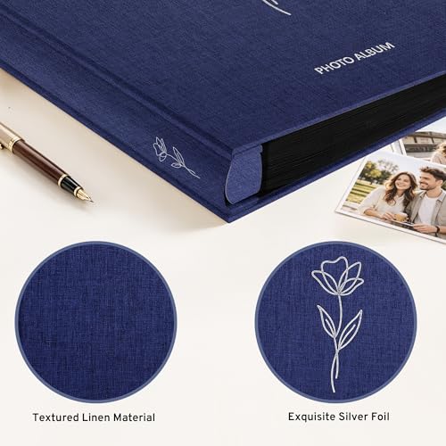 DazSpirit 4x6 Photo Album, 600 Photos, Large Capacity, Linen Hardcover | Blue Floral Photo Book, Acid-Free Slip-In Pages, Memory Album for Wedding, Baby, Anniversary, Travel and Family Photos - color: Dark Blue