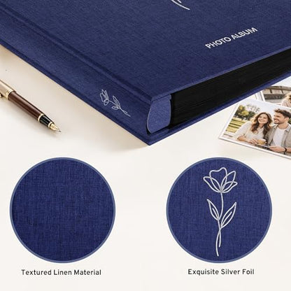 DazSpirit 4x6 Photo Album, 600 Photos, Large Capacity, Linen Hardcover | Blue Floral Photo Book, Acid-Free Slip-In Pages, Memory Album for Wedding, Baby, Anniversary, Travel and Family Photos - color: Dark Blue