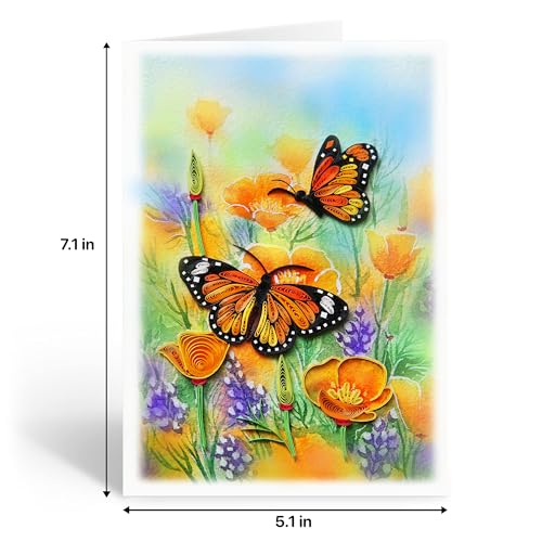 KingKraft Butterflies Quilling Card, Handcrafted Greeting Card for All Occasions, Birthday Card for Mom, Thinking of You, Get Well, Anniversary Card, Valentines Day, Mothers Day Card, Blank Inside - color: Butterflies