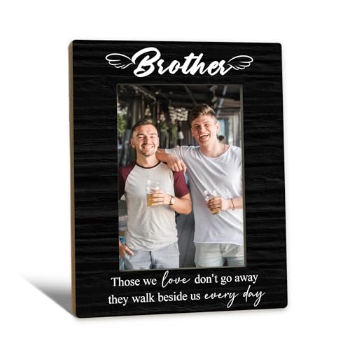Brother Memorial Gifts Picture Frame 5x7, In Loving Memory Photo Frame, Memorial Gifts for Loss of Brother, They Walk Beside us Every Day Sympathy Wooden Picture Photo Frames for Desk Decor