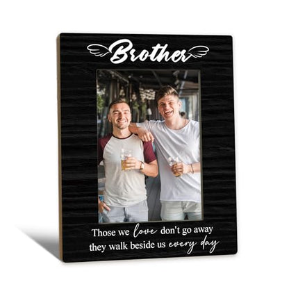 Brother Memorial Gifts Picture Frame 5x7, In Loving Memory Photo Frame, Memorial Gifts for Loss of Brother, They Walk Beside us Every Day Sympathy Wooden Picture Photo Frames for Desk Decor
