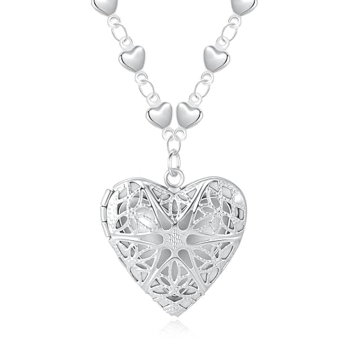 Heart Locket Pendant necklace for Women Photo Silver Lockets Necklaces that Holds Pictures Jewelry - style: Style3
