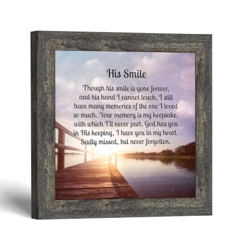 Crossroads Home Décor His Smile, in Memory of a Loved one, Loving Memory Gift, 8663BW | Sympathy Gifts for Loss of Loved One, Memorial Gifts for Loss of Dad, In Memory of Dad, Grief Gifts for Husband or Grandpa - color: Barnwood, size: 8"L x 8"W