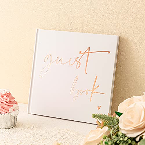 Calculs Wedding Guest Book 8.5" Square for Polaroid Pictures Event Party Guestbook Shower Picture Book Blank Pages Registry, White Cover, Rose Gold Foiled Script - color: White Rose Gold