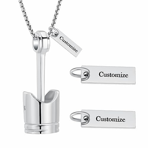 Car Parts Stainless Steel Piston Cremation Urn Necklace For Men Keepsake Memorial Jewelry Hold Ashes - color: Customize