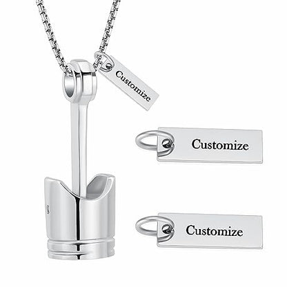 Car Parts Stainless Steel Piston Cremation Urn Necklace For Men Keepsake Memorial Jewelry Hold Ashes - color: Customize