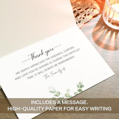 50 Funeral Thank You Cards with Envelopes, Eucalyptus Leaves Design | 4×6In, Sympathy Thank You Cards, Watercolor, Bereavement Thank You Cards,Message Inside for Funeral Family Friends Loved Ones - color: Light Green