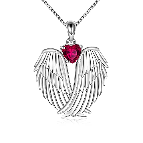 YFN Angel Wings Necklace 925 Sterling Silver Guardian Angel Wings Pendant Necklace Birthstone Necklace for Women Girls Christmas Jewelry Gifts - color: July wings