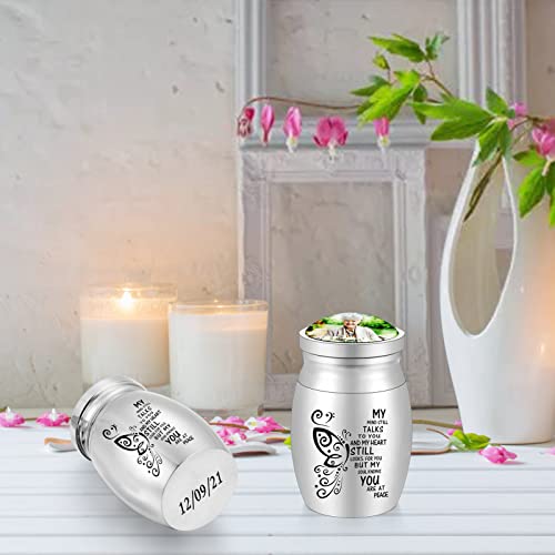Personalized Photo 1.57 Inches Small Keepsake Urn for Human Ashes - Butterfly Mini Urn Stainless Steel Ashes Holder - size: 1.57Inch Photo-Custom