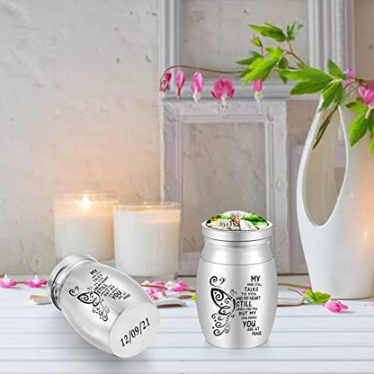 Personalized Photo 1.57 Inches Small Keepsake Urn for Human Ashes - Butterfly Mini Urn Stainless Steel Ashes Holder - size: 1.57Inch Photo-Custom
