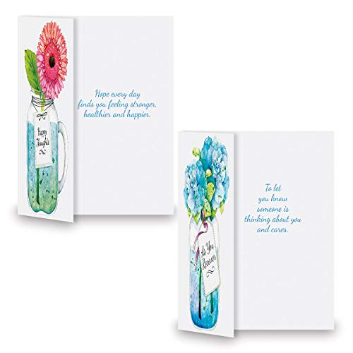 Current Mason Jar Get Well Greeting Cards - Set of 8 (4 Designs), Large 5" x 7", Sympathy Cards with Sentiments Inside, White Envelopes - color: Mason Jar