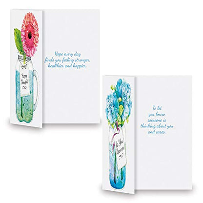 Current Mason Jar Get Well Greeting Cards - Set of 8 (4 Designs), Large 5" x 7", Sympathy Cards with Sentiments Inside, White Envelopes - color: Mason Jar