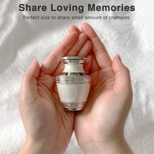 BOLD & DIVINE Small Heavenly Peace Pearl White Keepsake Urns |for Human Ashes | Handcrafted | 3" Tall Mini Urn Set of 4 with Individual Velvet Bags - size: Heavenly Peace Pearl White Mini Urns Set of 4