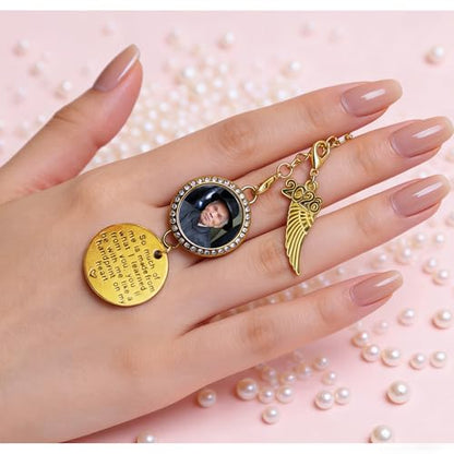 2026 Graduation Tassel Charm Photo Frame with Angel Wings, Gold - color: Gold