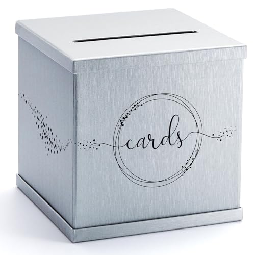 Silver Card Box, Large 10x10 Gift Card Holder, Gray & Black Envelope Box | Wedding Reception, Funeral, Birthday, Graduation Party, Retirement, Quinceanera, Sweet 16, Bridal & Baby Shower, Money Basket