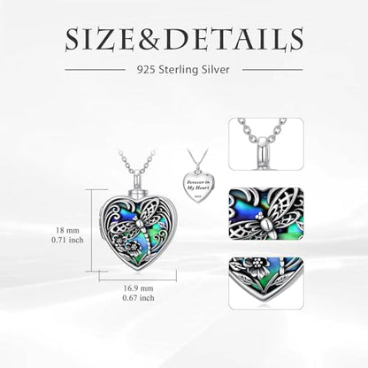 TOUPOP Heart Urn Locket Necklace for Ashes and Pictures 925 Sterling Silver Locket Cremation Jewelry with Abalone Shell Keepsake Memorial Gifts for Women（That Holds Pictures and Ashes） - style: Dragonfly