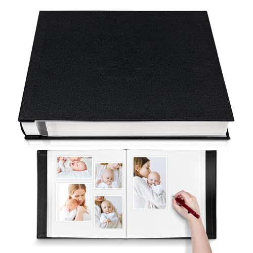 Large Photo Album Self Adhesive for 4x6 5x7 8x10 Pictures Magnetic Scrapbook Album 20 Sheets / 40 Pages Linen Cover DIY Photo Album with A Metallic Pen and and Plastic Board(Black) - color: Black, size: 11"x10.8" 40 Pages