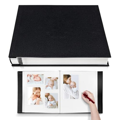 Large Photo Album Self Adhesive for 4x6 5x7 8x10 Pictures Magnetic Scrapbook Album 20 Sheets / 40 Pages Linen Cover DIY Photo Album with A Metallic Pen and and Plastic Board(Black) - color: Black, size: 11"x10.8" 40 Pages