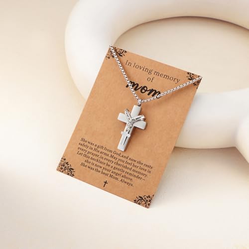 Cremation Cross Necklace for Ashes Cross Urns Locket Pendant Ashes Holder Stainless Steel Memorial Jewelry - style: Miss You Mom