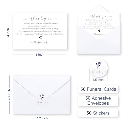Thank You cards for Funeral with Envelopes Message Inside | 50 Pack 4×6 Inch Sympathy Thank You Cards After Funeral Notes - size: 50 Pack