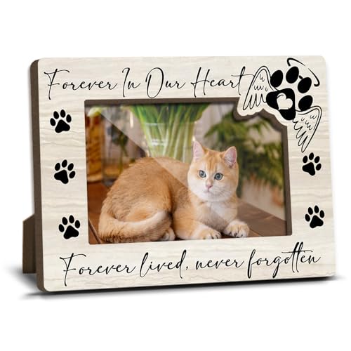 Cat Memorial Photo Frames Dog and Cat Loss Remembrance Gift Sympathy Keepsake for Pet Lovers Dog Cat Lover Condolence Present for Pet Owner Forever in Our Heart Picture Frames 4x6 Photo - YY019 - color: white cat and dog05