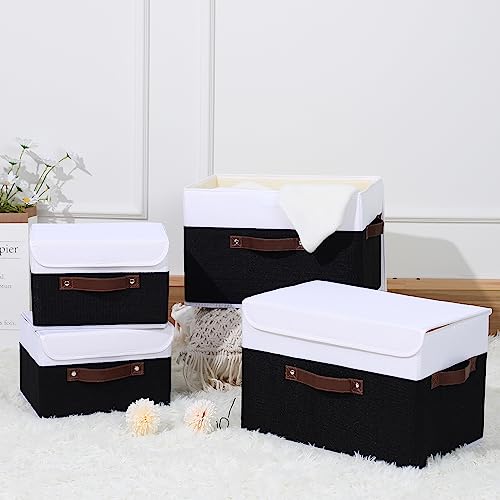 ANMINY Fabric Storage Box Bins with Lids, Black White, 10"x8"x7", 2 Pack - color: Black White, size: Small (Pack of 2)