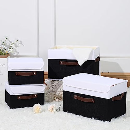 ANMINY Fabric Storage Box Bins with Lids, Black White, 10"x8"x7", 2 Pack - color: Black White, size: Small (Pack of 2)