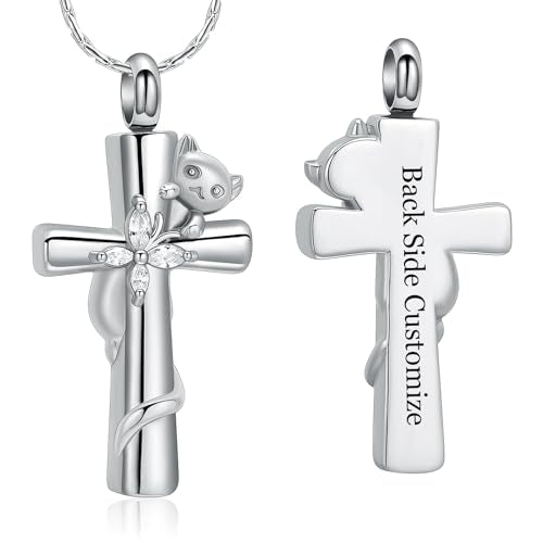 Cross Urn Necklaces for Men Women Cat Butterfly Cremation Jewelry for Ashes Stainless Steel Pet Memorial Ashes Pendant Keepsakes Jewelry - color: Customize