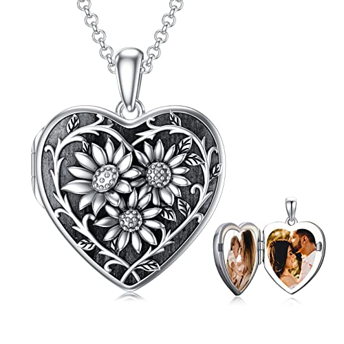 Dorunmo Locket Necklace 925 Sterling Silver Pictures Photo Keep Someone Near to You Custom Lockets Mother's Day Jewelry Personalized Photo Locket Gifts - color: B-Sunflower, style: Locket Only