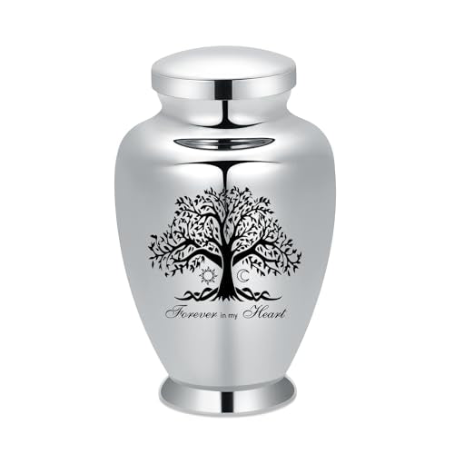 shajwo Large Cremation Urn for Ashes Human Adult Female Male Stainless Steel Tree of Life Urn for Human Ashes for Women Men Memorial Burial Funeral Decorative Urns for Ashes Keepsake Up to 220 IBS
