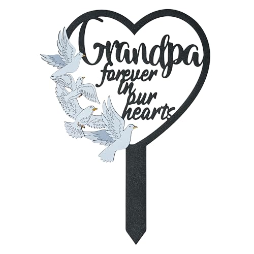 BUoonyer Stake Graves Cemetery Decorations - Grandpa Metal Memorial Grave Markers, Grandfather Heart Graveyard Sympathy Plaque, Dove Remembrance Graveside Burial Decor Sign for Outside Yard Garden - style: Grandpa