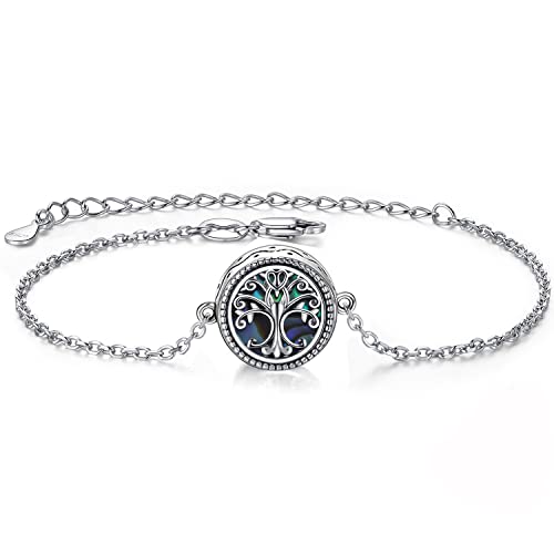 ZOEXUE Infinity/Tree of Life/Rose/Angel Wings/Heart Urn Bracelet for Ashes 925 Sterling Silver Cremation Bracelet for Ashes Keepsake Ashes Urns Jewelry Women Loved Ones - style: Tree of life urn bracelet