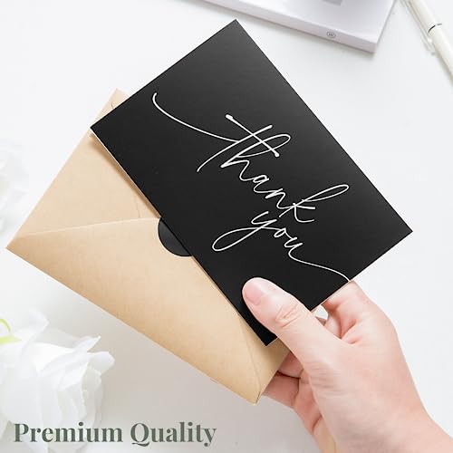 Thank You Cards with Envelopes - Bulk Pack of 100 Black Thank You Card | 4" x 6" Thank You Cards and Stickers, For Business, Baby Shower, Wedding, Small Business, Graduation, Bridal Shower, Funeral - color: Black