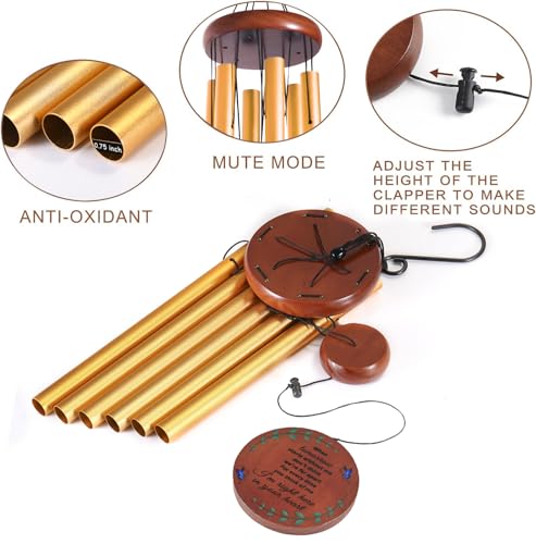 Memorial Wind Chimes for Outside – Sympathy Wind Chimes for Loss of Loved One, Bereavement Gifts for Loss of Dad, Mom, Baby, Brother, or Friend – Outdoor Remembrance Gift in Gold (Round Design) - size: Gold - Round Design