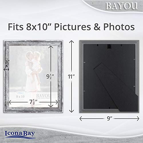 Icona Bay 8x10 Azure Gray Picture Frame - Cape Cod Style 8 x 10 Photo Frame - Table Top or Wall Mount - Bayou Collection - size: 8x10