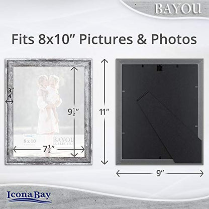 Icona Bay 8x10 Azure Gray Picture Frame - Cape Cod Style 8 x 10 Photo Frame - Table Top or Wall Mount - Bayou Collection - size: 8x10