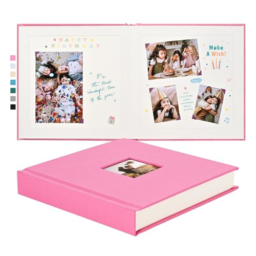 Pssoss 8x8 Inch DIY Scrapbook Album, Linen Hardcover, 40 Pages, Pink - color: Pink, size: 8 x 8 Inch 40 Pages