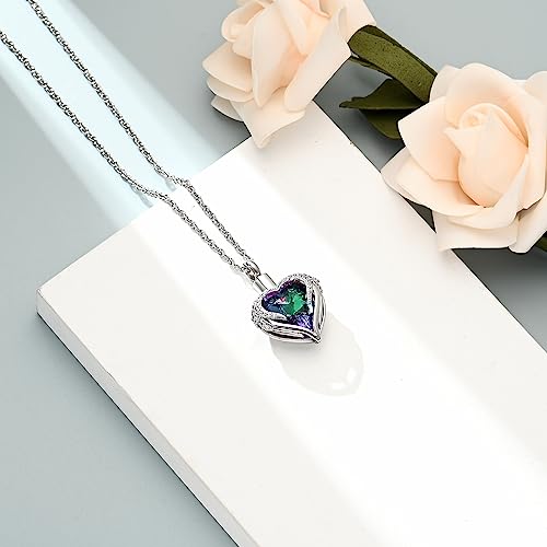 shajwo Angel Wing Heart Urn Necklace for Ashes | Cremation Jewelry, For Women, Memorial, Human Pet Ashes Pendant - color: Silver-Purple Green