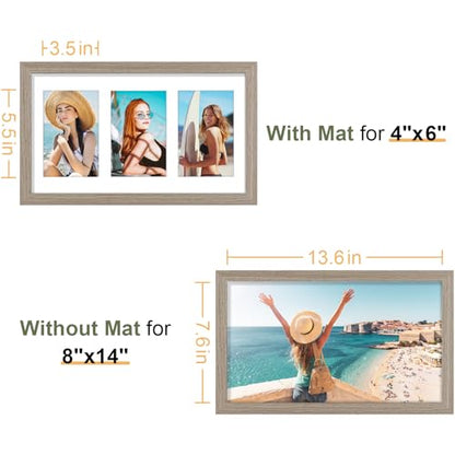 Vittanly 8x14 Collage Picture Frame, Displays 3Pcs 4x6 Photos, Light Taupe - color: Light Taupe, size: 8x14