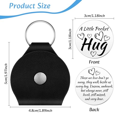 Xiahuyu Pocket Hug Token Pocket Hug Coin Holder Keychain Double Sided Coin Sympathy Memorial Gifts for Loss of Loved One Remembrance Bereavement Condolence Gift for Women Men with Leather Keychain