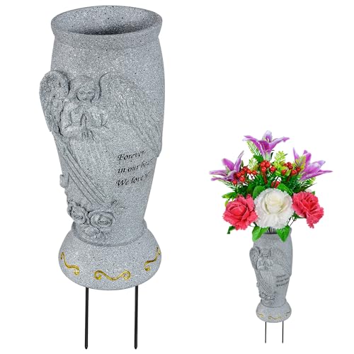 Cemetery Vase, Memorial Grave Vase with Ground Spikes, Angel Vases for Artificial Flowers, Grave Flowers Holder for Cemetery Headstone (2Pcs)
