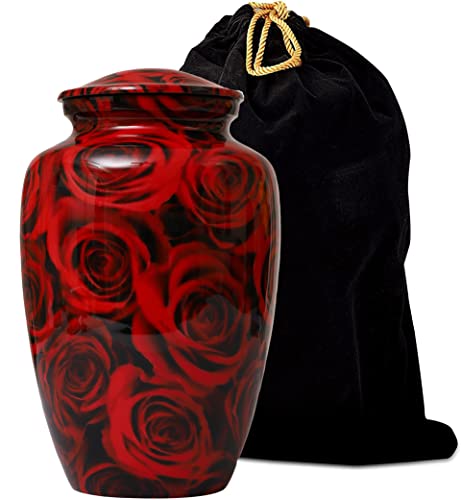 Bhartiyaa Handicraft Red Rose Cremation Urn for Human Ashes – Memorial Urn for Adult Male & Female, Holds Up to 200 lbs, for Home or Burial (Design 9) - size: Adult 200 Ibs