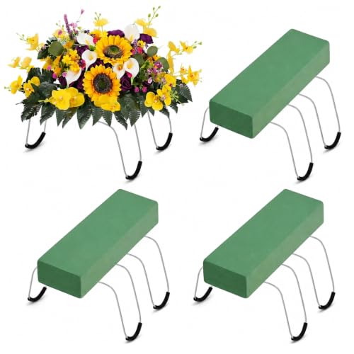 3 Pack Headstone Flower Saddle 12 Inch Headstones for Graves Saddles for Headstones Wire Rustproof Galvanized Tombstone Saddle with Floral Foam for Grave Headstone Cemetery Floral Arrangements Decor