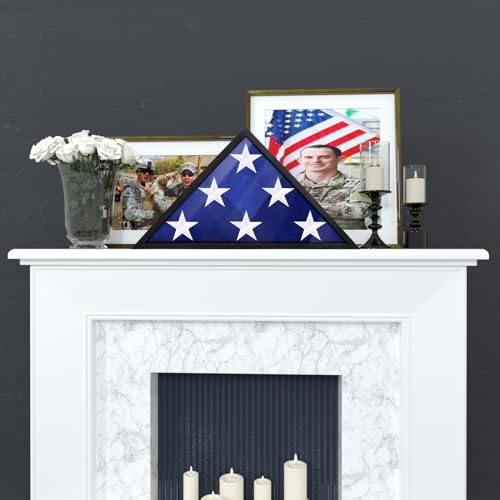 ASmileIndeep Flag Display Case - 5' x 9.5' Funeral & Military Flag Shadow Box with HD Tempered Glass and Wall Mount, Folded Triangle Flag Holder Frame for Veterans, Black - size: For 5' x 9.5' Flag-Black