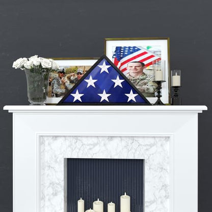 ASmileIndeep Flag Display Case - 5' x 9.5' Funeral & Military Flag Shadow Box with HD Tempered Glass and Wall Mount, Folded Triangle Flag Holder Frame for Veterans, Black - size: For 5' x 9.5' Flag-Black