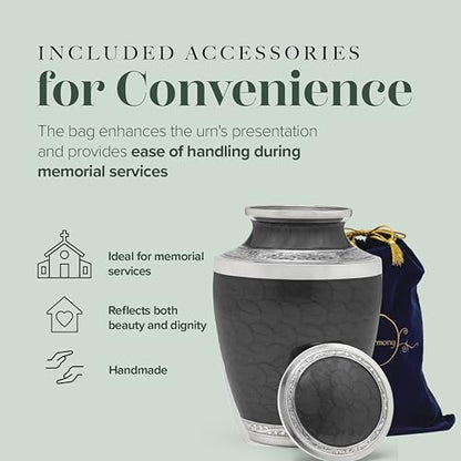 Eternal Harmony Large Urn for Ashes, Adult Male & Female Cremation Urn for Human Ashes with Elegant Finishes, Secure Seal & Velvet Bag, Funeral Vase for Men & Women Up to 200 lbs (Black)
