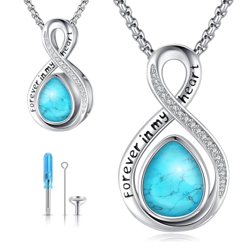 Eusense Cremation Jewelry for Ashes Urn Necklace to Put Ashes In 925 Sterling Silver Memorial Pendant Tree of Life Infinity Urn Necklaces for Ashes Necklace for Women Men - style: C-Infinity Urn Necklace-Turquoise