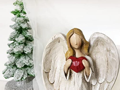 Hodao 8.75inch Resin Praying Angel Sculpture Figurine, with Hear | Exquisitely Carved, Hand-Painted Characters, For Gifts Home Decoration, Praying Commemorating Angel Statue - style: with heart