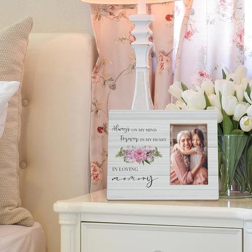 In Loving Memory Picture Frames, Memorial Picture Photo Frames, In Memory of Loved One Gifts, Sympathy Gift, Always on my Mind Forever in My Heart Wood Picture Frames for 4x6 Photos